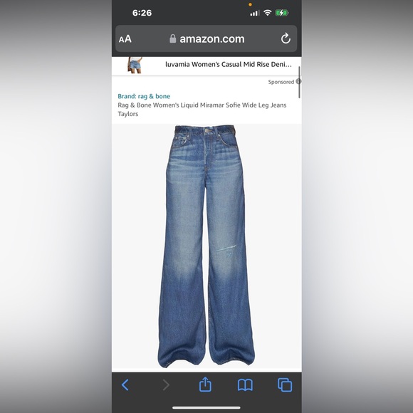 RAG & BONE NWT $325 blue jeans Liquid Miramar Sofie Wide Leg in Taylors size 27 - Picture 7 of 10